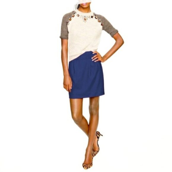 J.CREW Navy Blue Preppy Warm Wool Scallop Trim Mini Skirt Size 2 - Picture 1 of 4